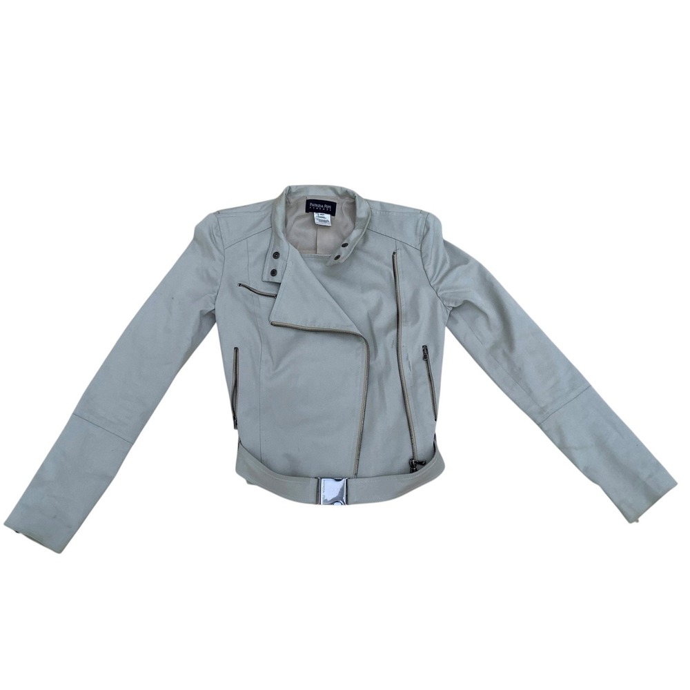 Patrizia Pepe Firenze Womens Moto Jacket Grey Asymmetrical Zip Belted Size 42